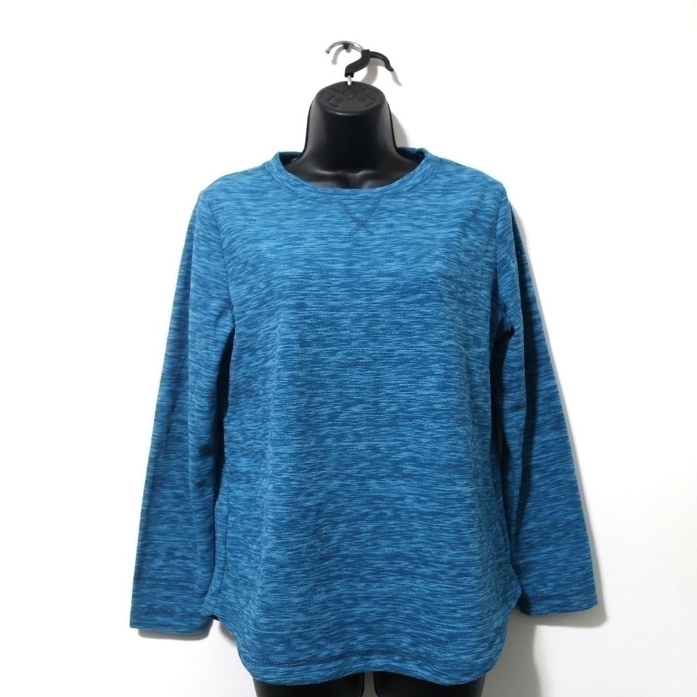 KAREN SCOTT LS Stretch Polo Heathered Space Dye Blue Pullover Sweater